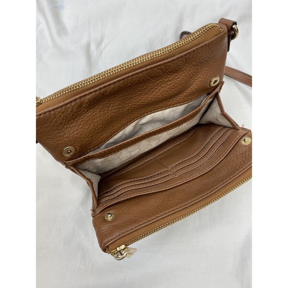 Michael kors Bifold Small Brown Pebbled Leather Crossbody Shoulder Handbag Card - Picture 9 of 16